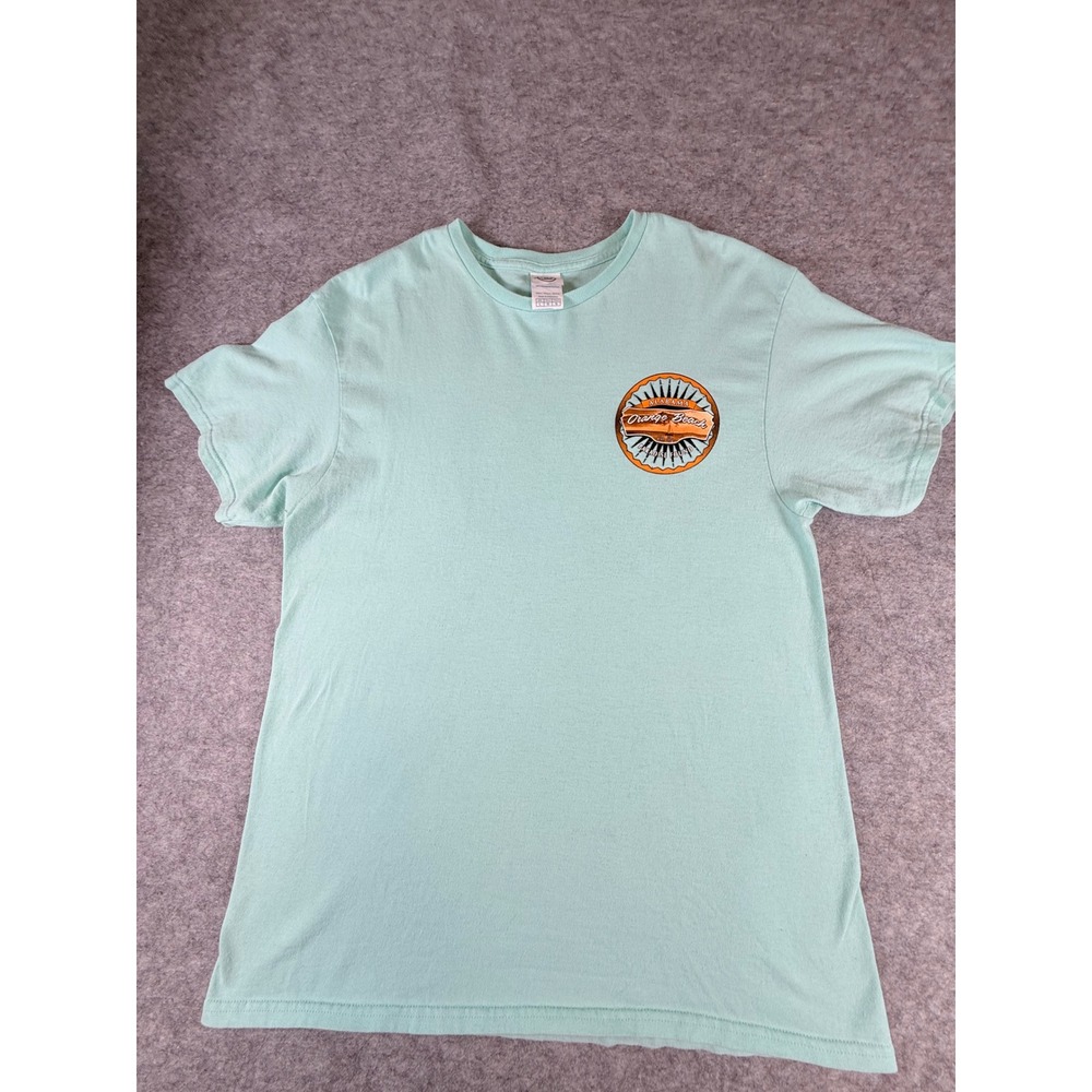 Delta Pro Weight Orange Beach Alabama Graphic T-Shirt Mens Large Mint Green